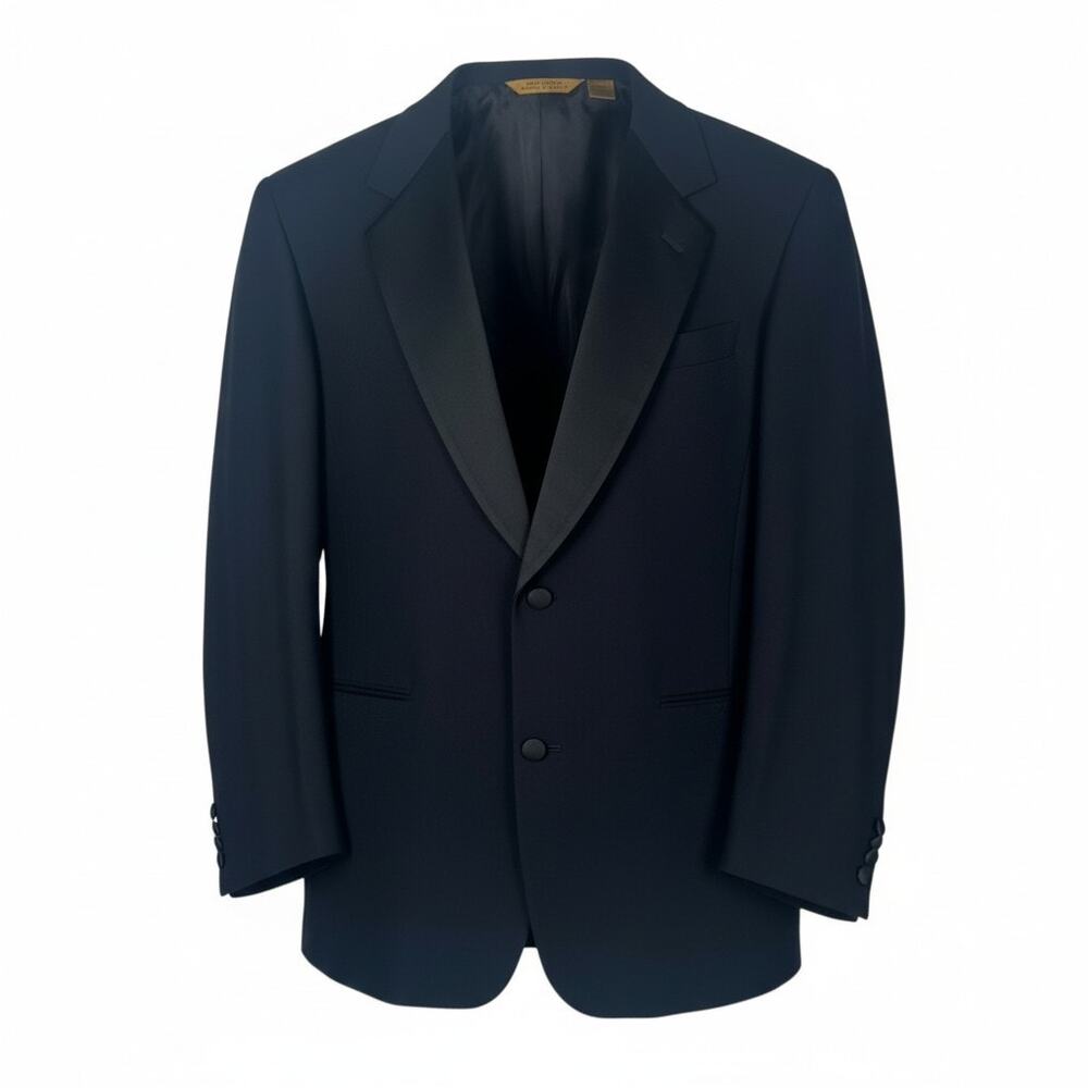 Donna Karan NY Men's 42R Wool Black Two-Button Satin Lapel Tuxedo Jacket Italian